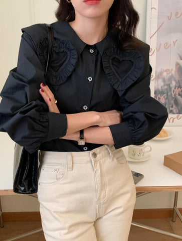 Heart Cutout Collar Button Up Shirt