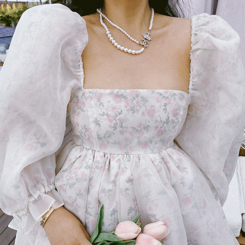 Vestido mini abullonado reversible Rose Tea