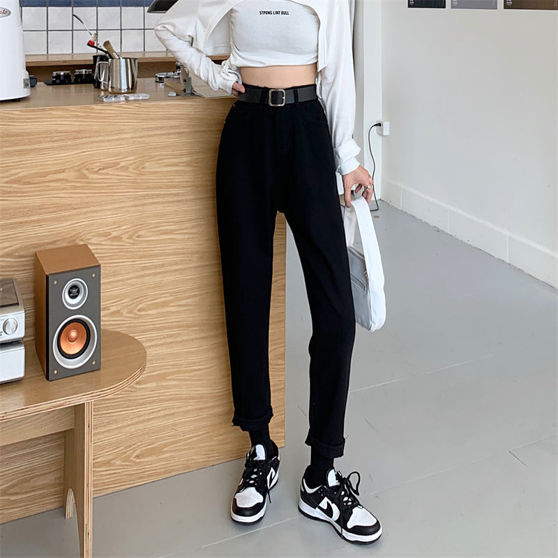 Belted Cropped Mom Jeans