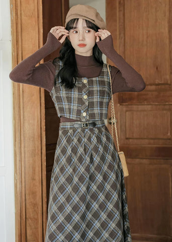 Mint Mocha Kariertes zweiteiliges Midi-Set