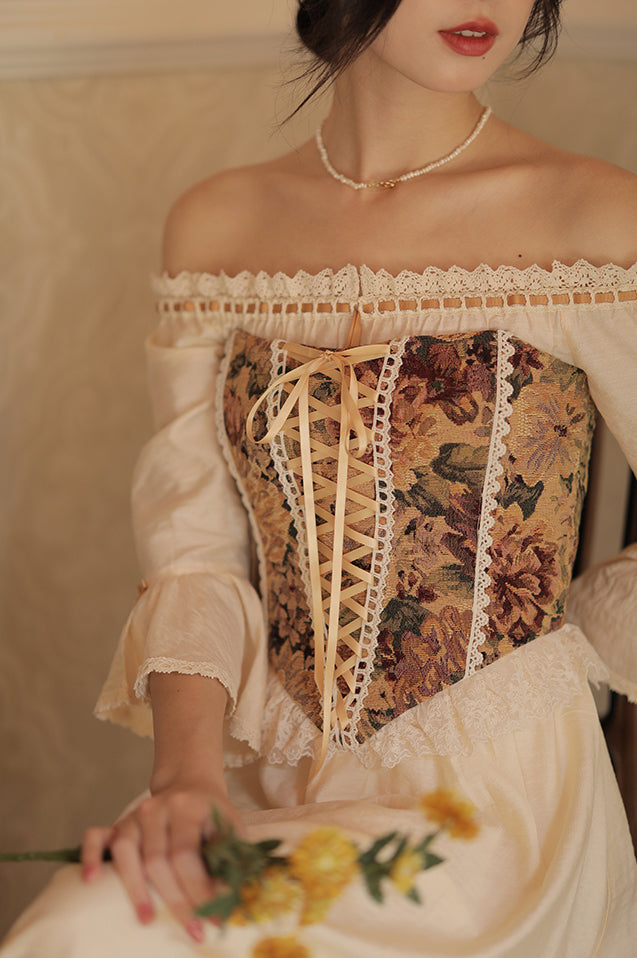 Rustic Floral Lace Up Corset