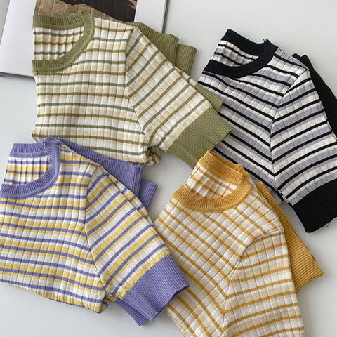 Short Sleeve Stripe Sweater