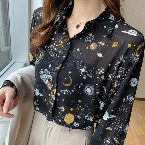 Camisa con botones de galaxia cósmica
