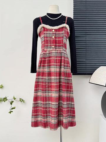 Fuzzy Plaid Midi Cami Dress