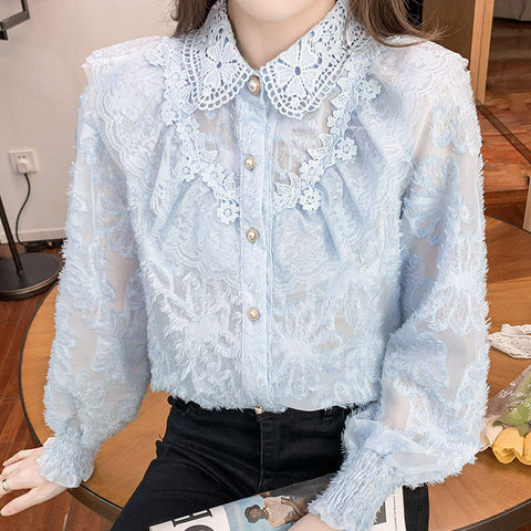 Ruffle Lace Button Up Shirt
