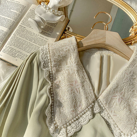 Matcha Peter Pan Pleated Dress