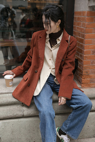 Corduroy Double Breasted Blazer Jacket