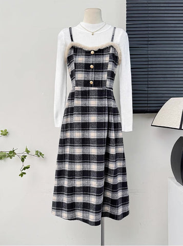 Fuzzy Plaid Midi Cami Dress