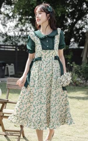 Flower Buds Pinafore Twofer Dress