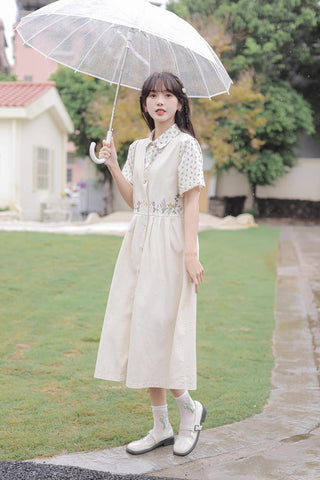 Wild Garden Button Pinafore Dress