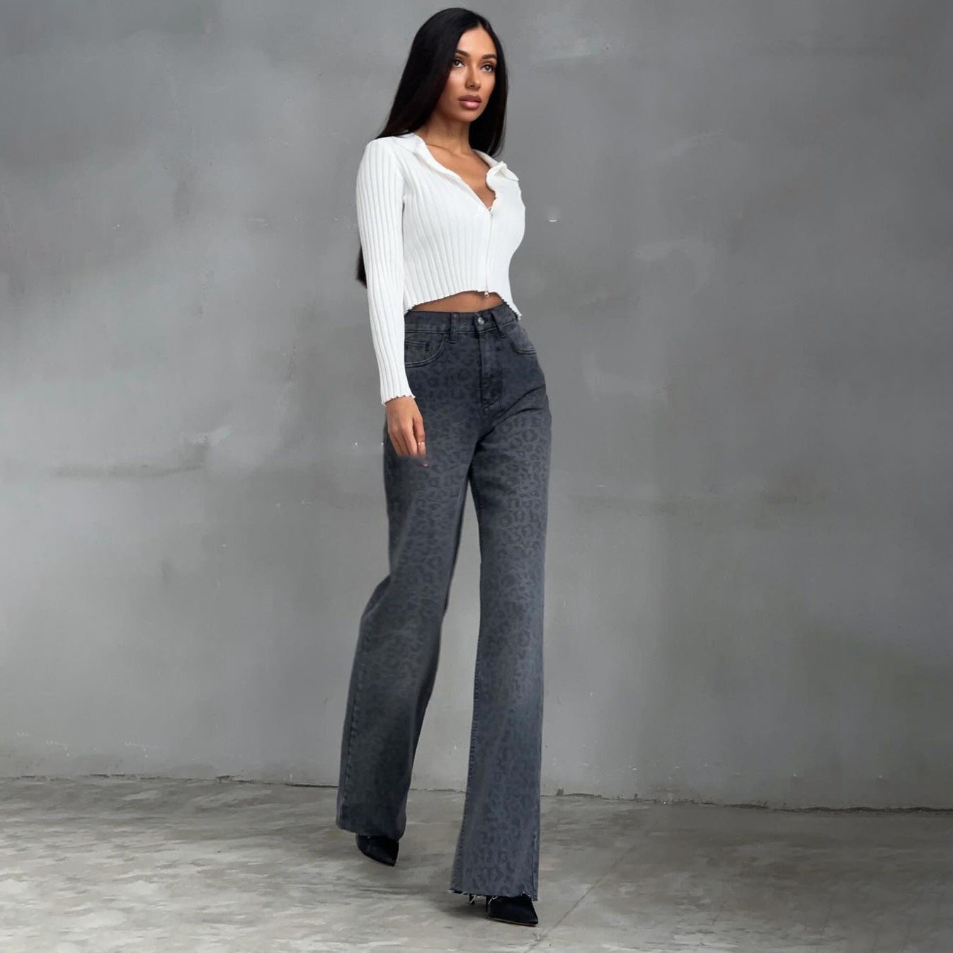 Washed Denim Slim Retro Distressed High Waist Jeans