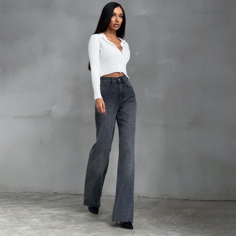 Washed Denim Slim Retro Distressed High Waist Jeans