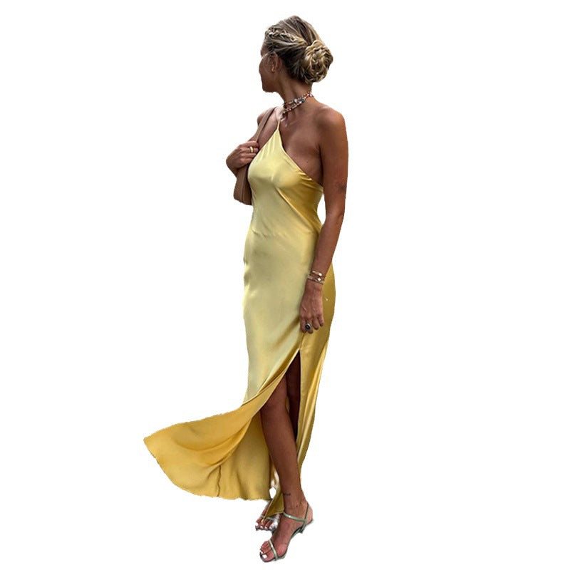 Slim-Fit Off-Shoulder Solid Color Backless Long Dress