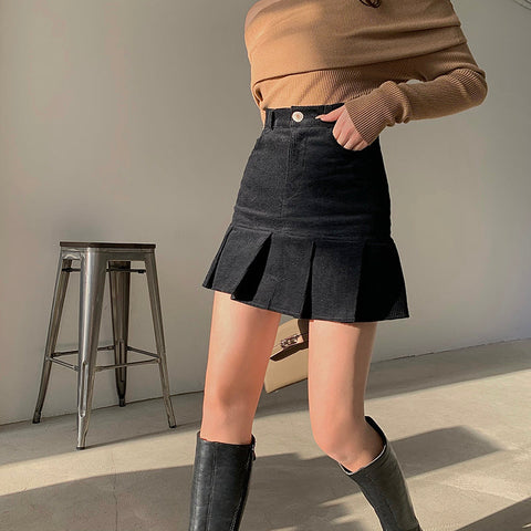 Corduroy Mermaid Pleated Skirt