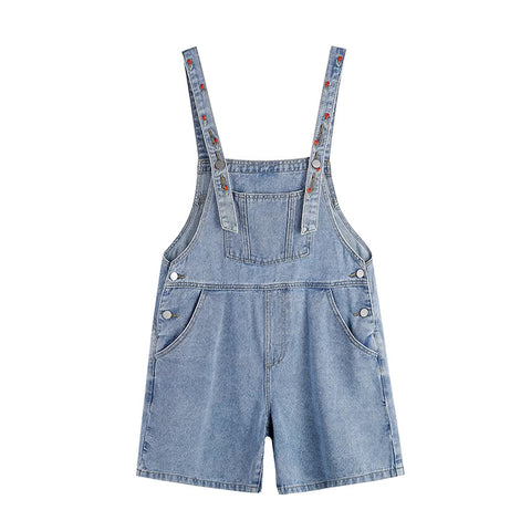 Rosy Days Embroidered Short Overalls