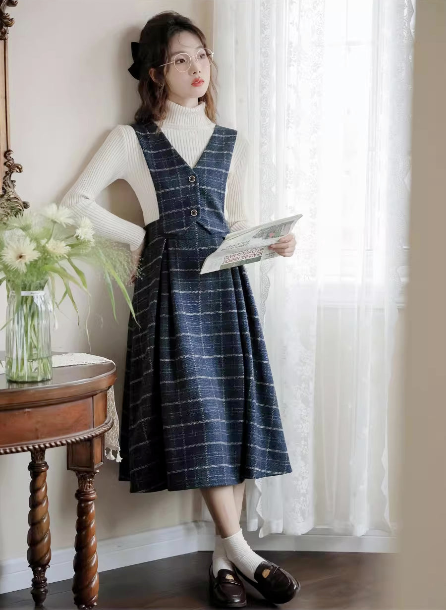 Vestido tipo pichi con chaleco a cuadros
