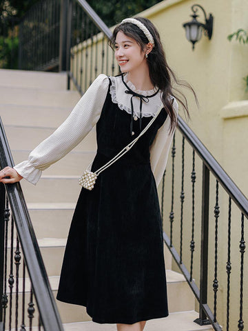 Frilly High Neck Corduroy Sweater Dress