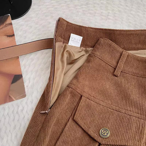 Corduroy Belted Pleat Skirt