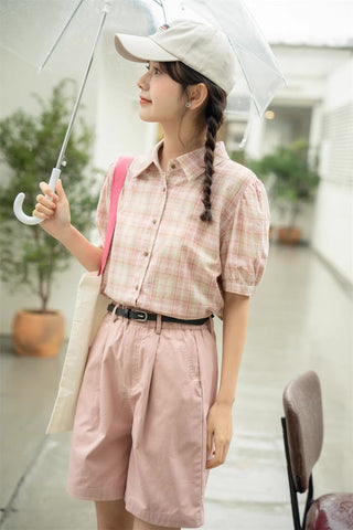 Strawberry Matcha Plaid Blouse