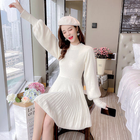 Fuzzy Puff Sleeve Sweater Dress