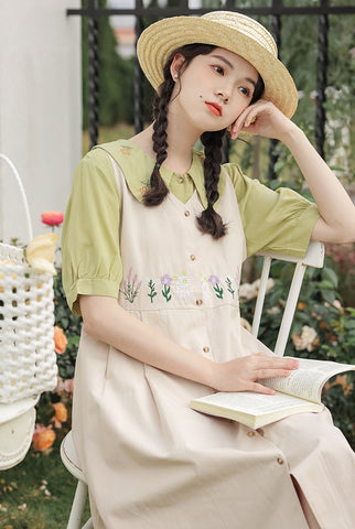 Wild Garden Button Pinafore Dress