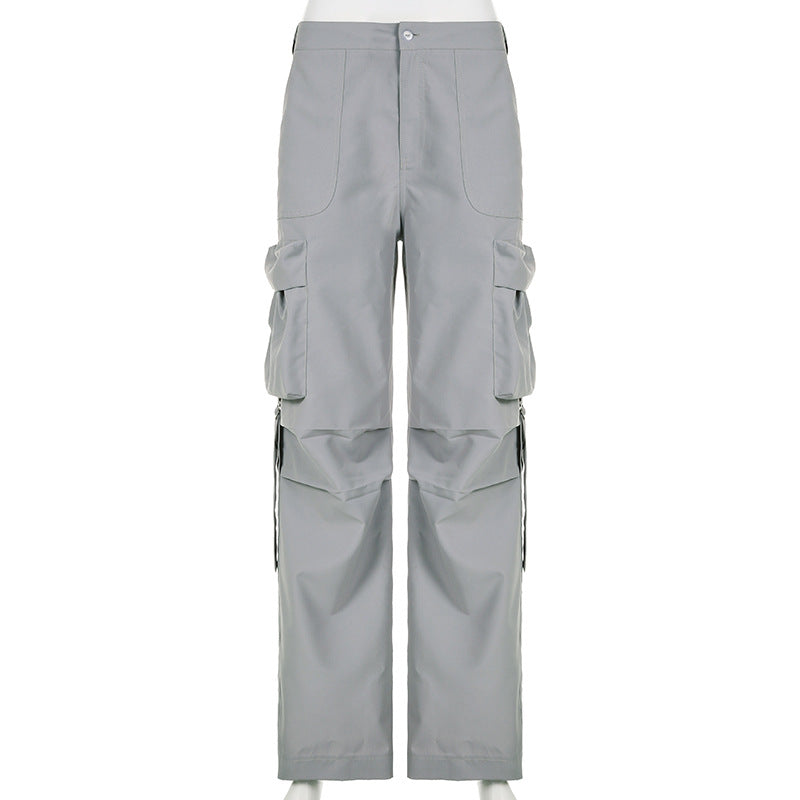 Washed Gray Baggy Cargo Jeans