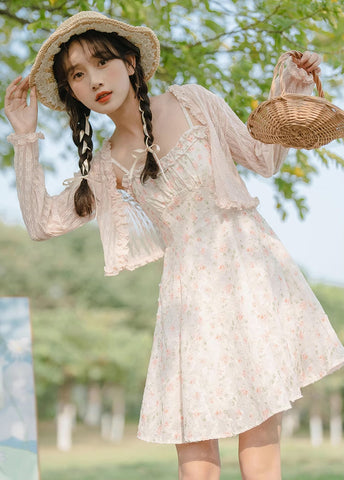 Vestido mini de tirantes con rosa descolorido