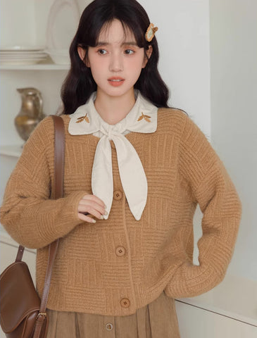 Leafy Corduroy Tie-Neck Blouse