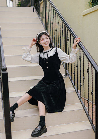 Frilly High Neck Corduroy Sweater Dress