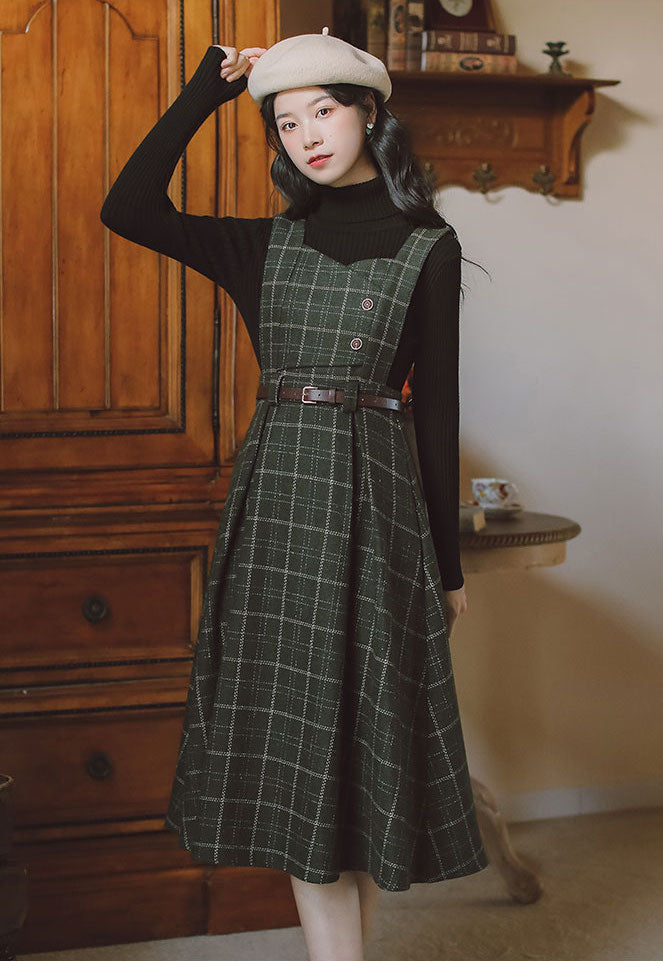 Plaid Pinafore Midi Dress