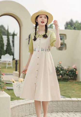 Wild Garden Button Pinafore Dress