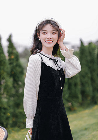 Frilly High Neck Corduroy Sweater Dress