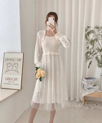 Vestido de suéter de punto con encaje
