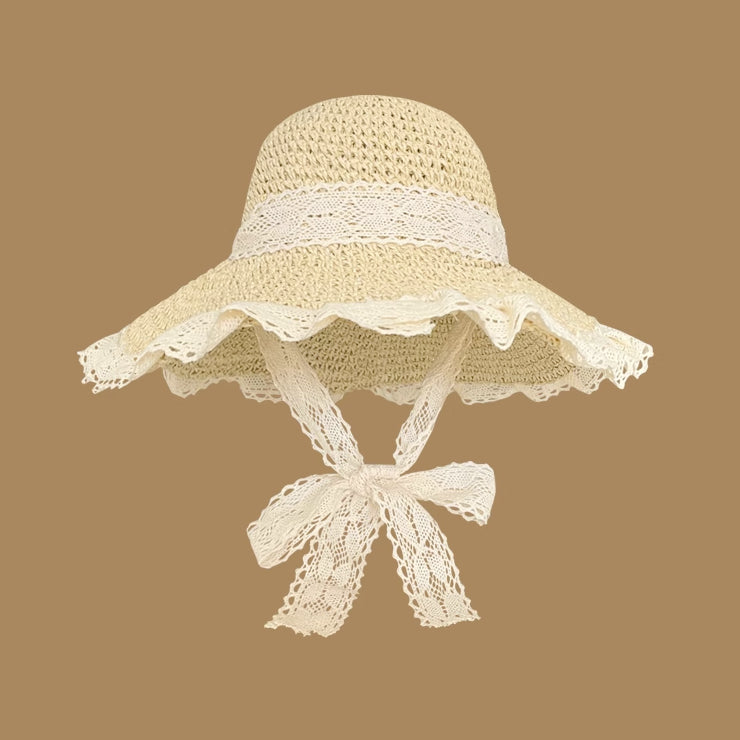 Lace Trim Straw Hat