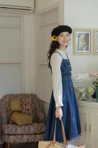 Midi-Camisole-Kleid aus Denim mit Knopfleiste