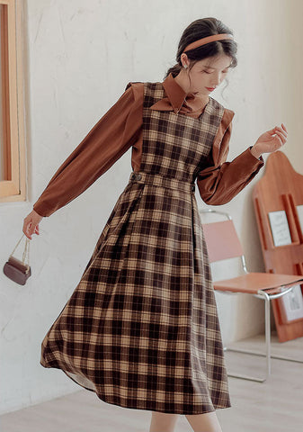Crepe Plaid Pinafore Dress Set