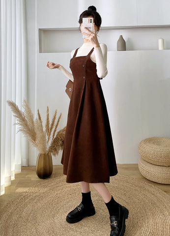 Corduroy Suede Double Button Cami Dress