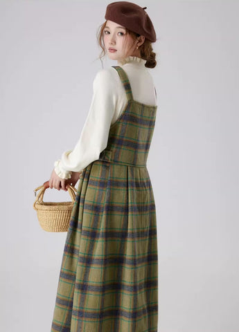 Matcha Plaid Midi Pinafore