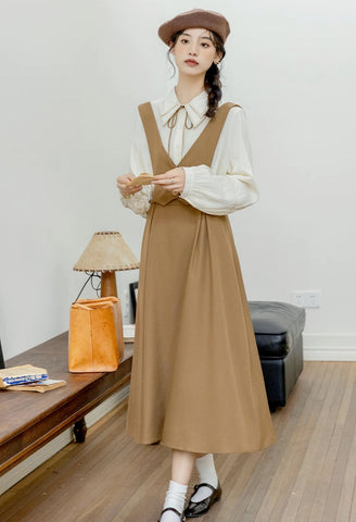 Basic Woven Vest Pinafore Dress / Blouse