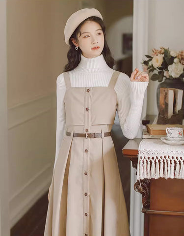 Suede Button Up Cami Pinafore Dress