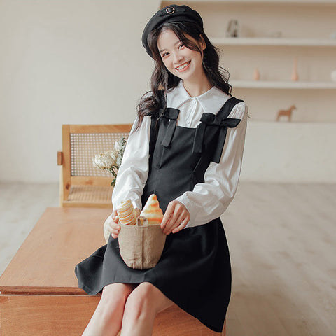 Little Bow Mini Pinafore Dress Set