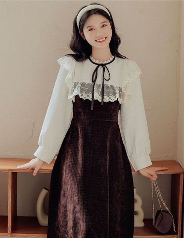 Square Lace High Neck Sweater Dress