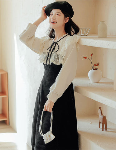 Square Lace High Neck Sweater Dress