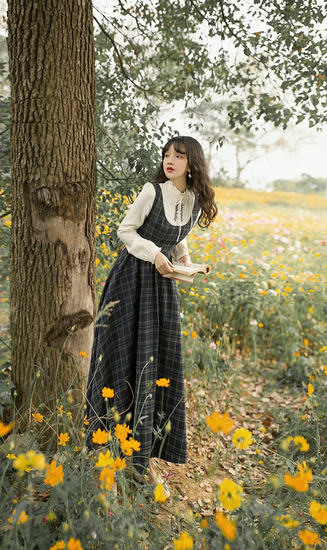 Pine Plaid Twofer Midikleid