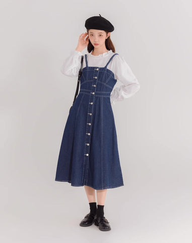 Midi-Camisole-Kleid aus Denim mit Knopfleiste