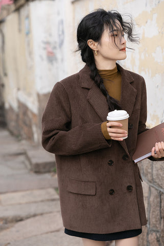 Corduroy Double Breasted Blazer Jacket