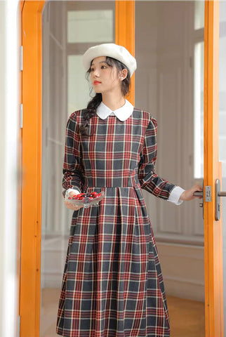 Festive Plaid Midi Dress