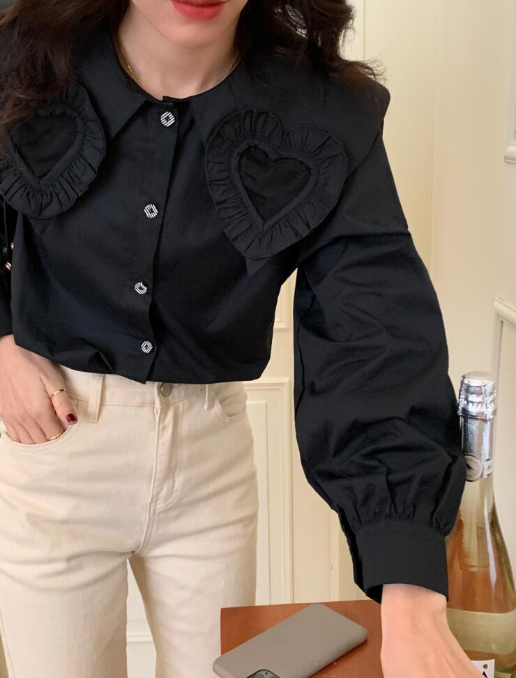 Heart Cutout Collar Button Up Shirt