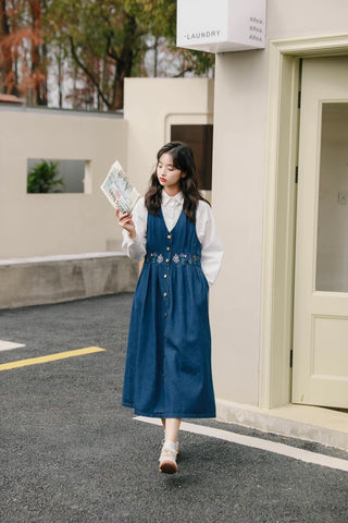 Wild Garden Button Pinafore Dress