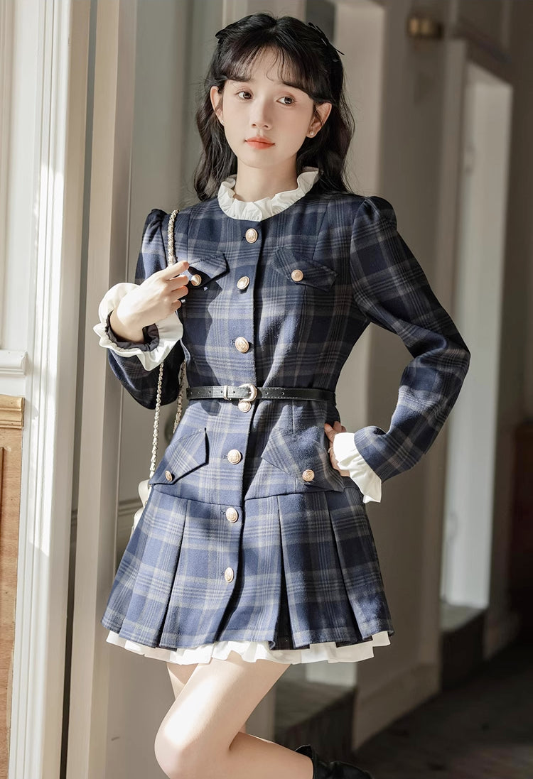 Academia Plaid Button Mini Dress